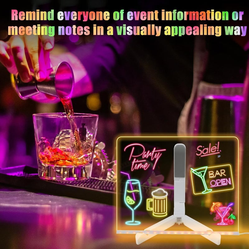 Niaoyun LED Note Board with Colors, Light Up Acrylic Message Board, Glowing Acrylic Dry Erase Board with Light, Led Drawing Board with Stand, 7 Markers (Medium 7.9 * 7.9 inches) - Image 5